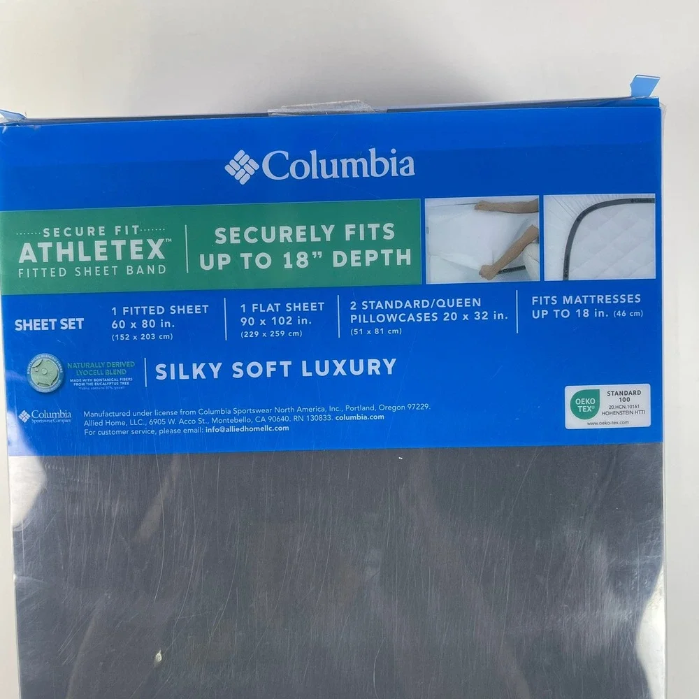 Columbia Silky Soft Luxury Queen Sheet Set Gray 4pc Lyocell 18in Deep Pocket